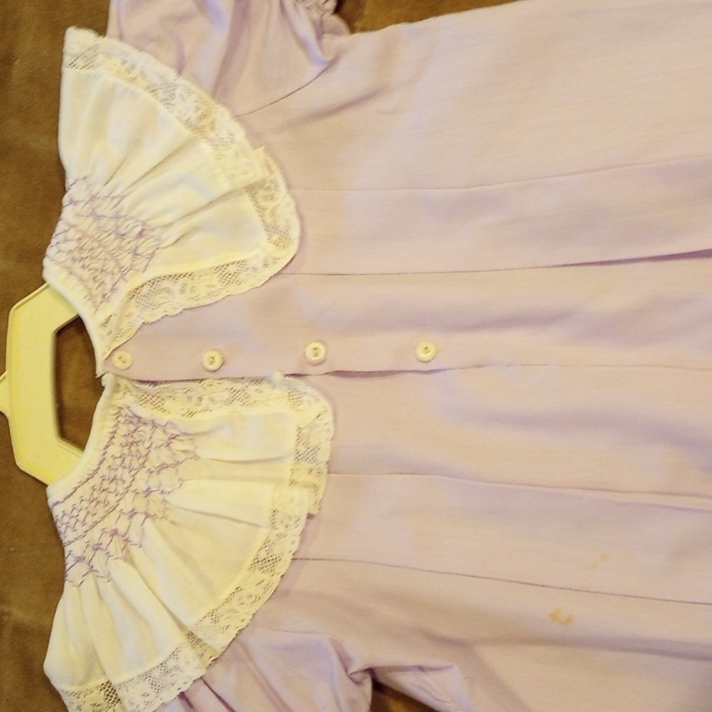 Vintage Lavender Smocked Dress with Bonnet and Pouch - Picture 8 of 10